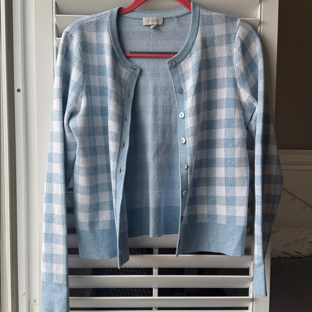 Kinross Gingham Cardigan NWOT 🩵 - Picture 4 of 8